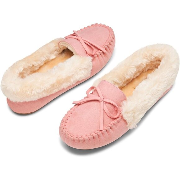 Women’s Faux Fur Pink Bow Lined Slip On Cozy Warm Stylish Durable Slippers Boot - Picture 4 of 7